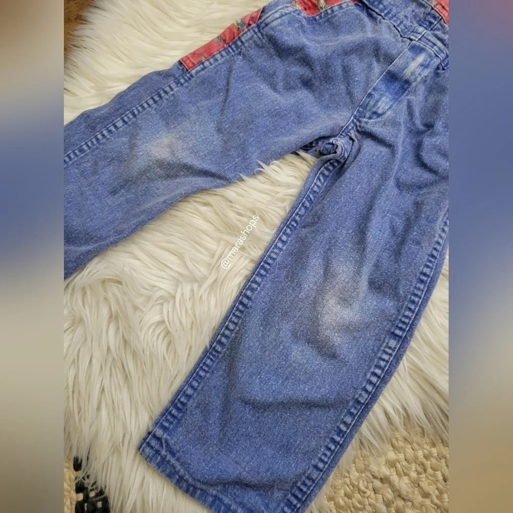 VTG OshKosh B'Gosh Vestbak Denim Set Overalls Red Race Horse
